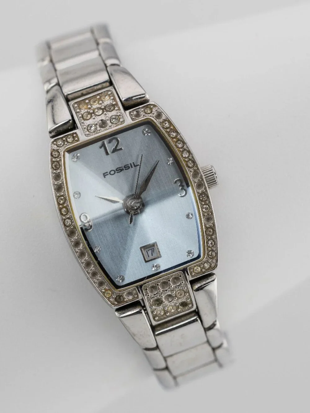 FOSSIL ES-1567 F2 Blue Crystal Date Quartz Analog Women's Watch New Battery